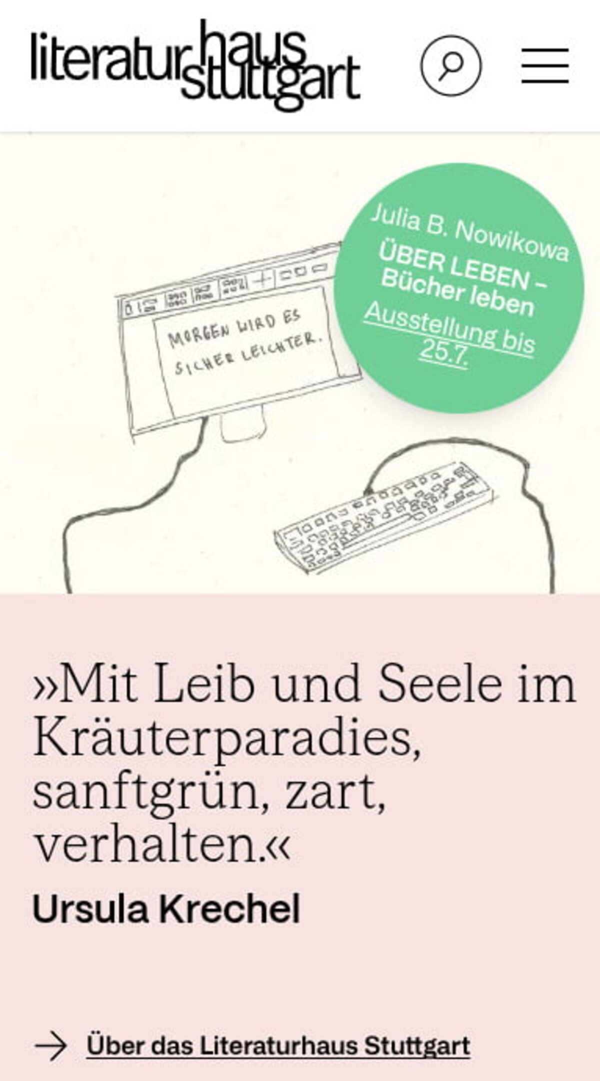 Startseite des Literaturhaus Stuttgart in der Tablet-Ansicht