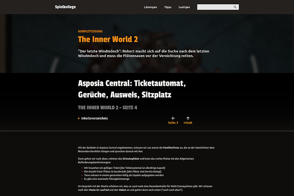 Screenshot einer Unterseite von Spielkollege auf Desktop