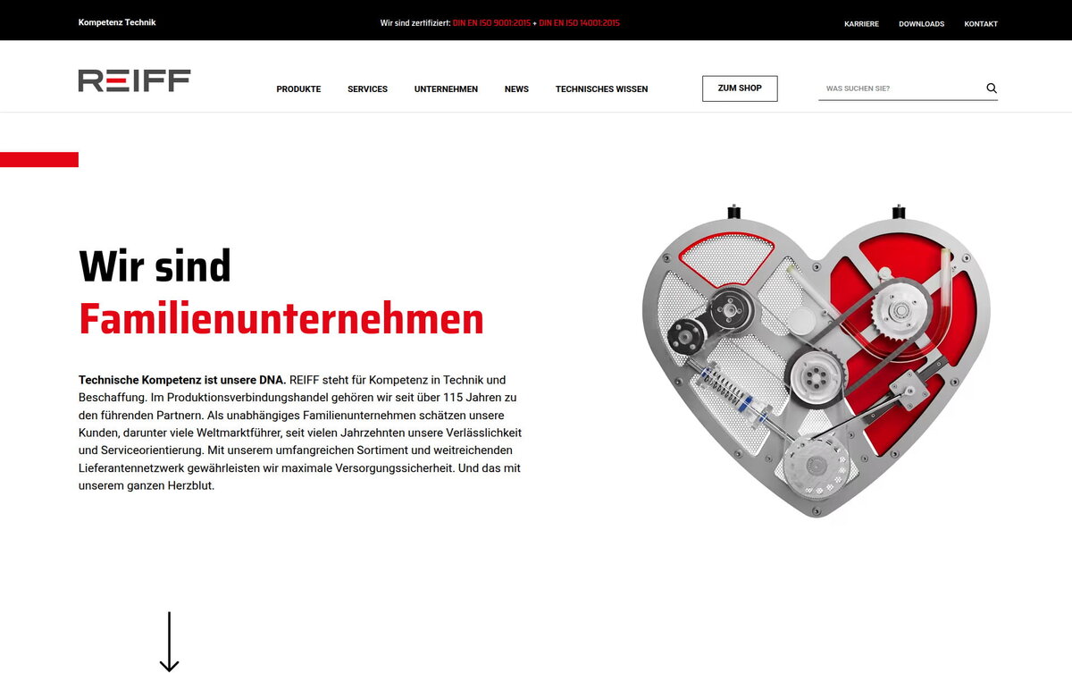Startseite von REIFF Technische Produkte in der Desktop-Ansicht