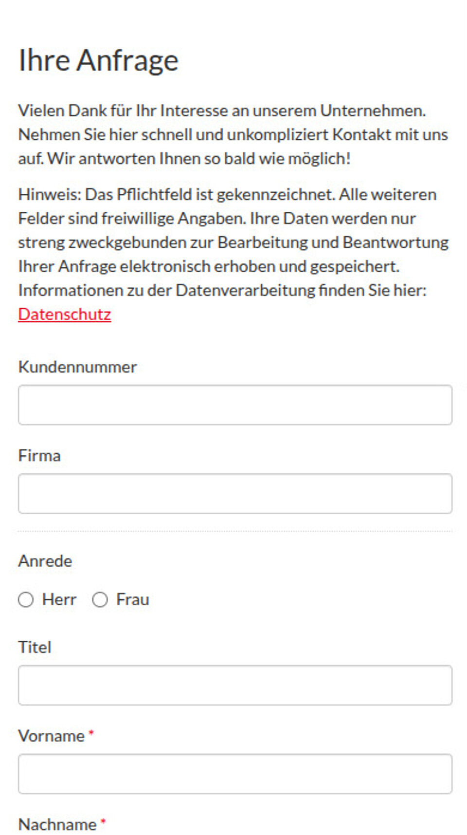 Screenshot der Kontaktseite von R.E.T. auf Mobile