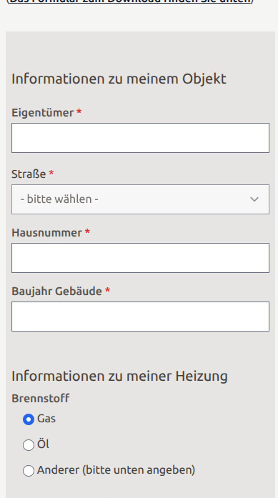 Screenshot des Rückmeldeformulars von Stadtteilwärme auf Mobile