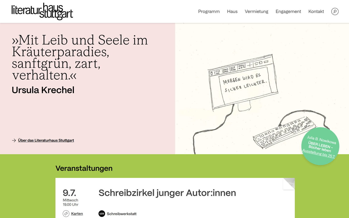 Startseite des Literaturhaus Stuttgart in der Desktop-Ansicht