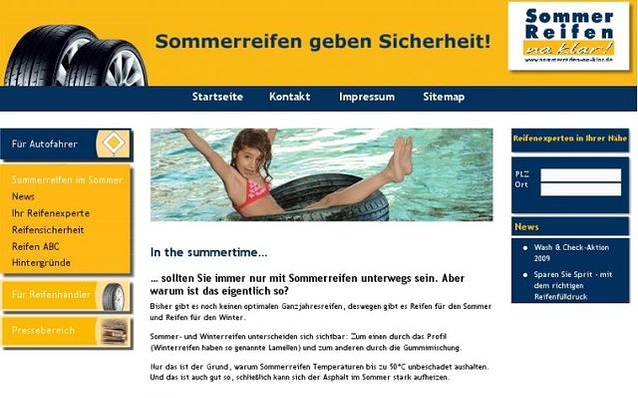 Screenshot: Startseite, Kampagnen-Website Sommerreifen