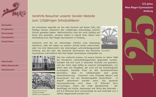Screenshot: Startseite, Jubiläums-Website 125 Jahre MRG