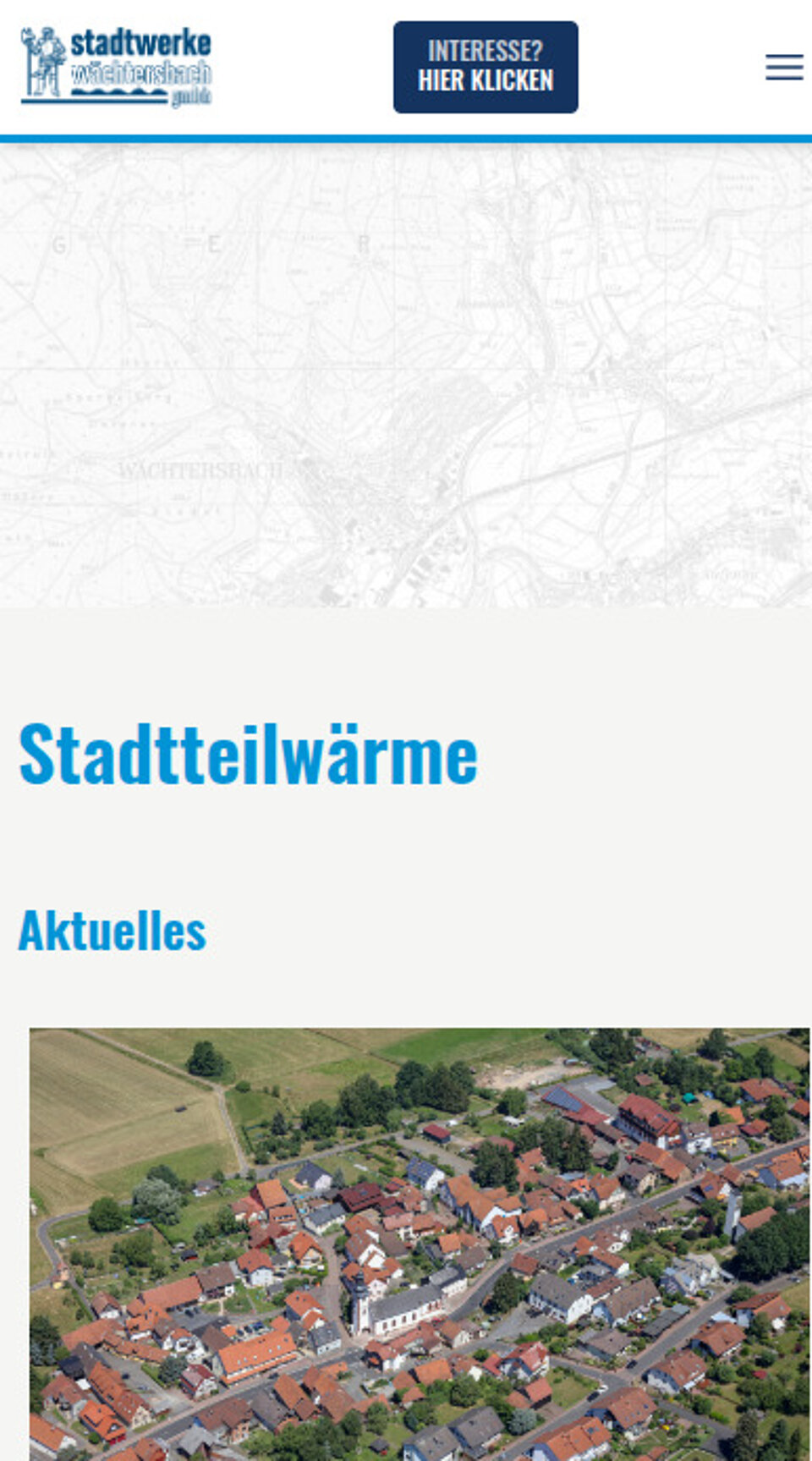 Screenshot der Startseite von Stadtteilwärme auf Mobile