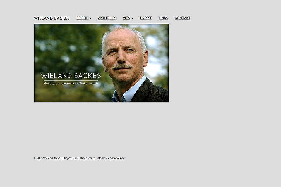 Screenshot der Startseite von Wieland Backes auf Desktop